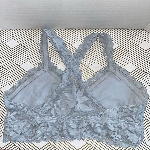 Aerie Womens Bralette‎ Sz XL Blue Floral Lace Crossback Pullover Non-Wire - Picture 3 of 4